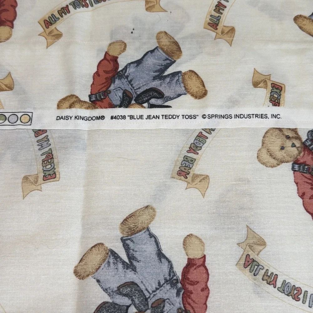 VTG Blue Jean Teddy Bear Valance Curtains set 45